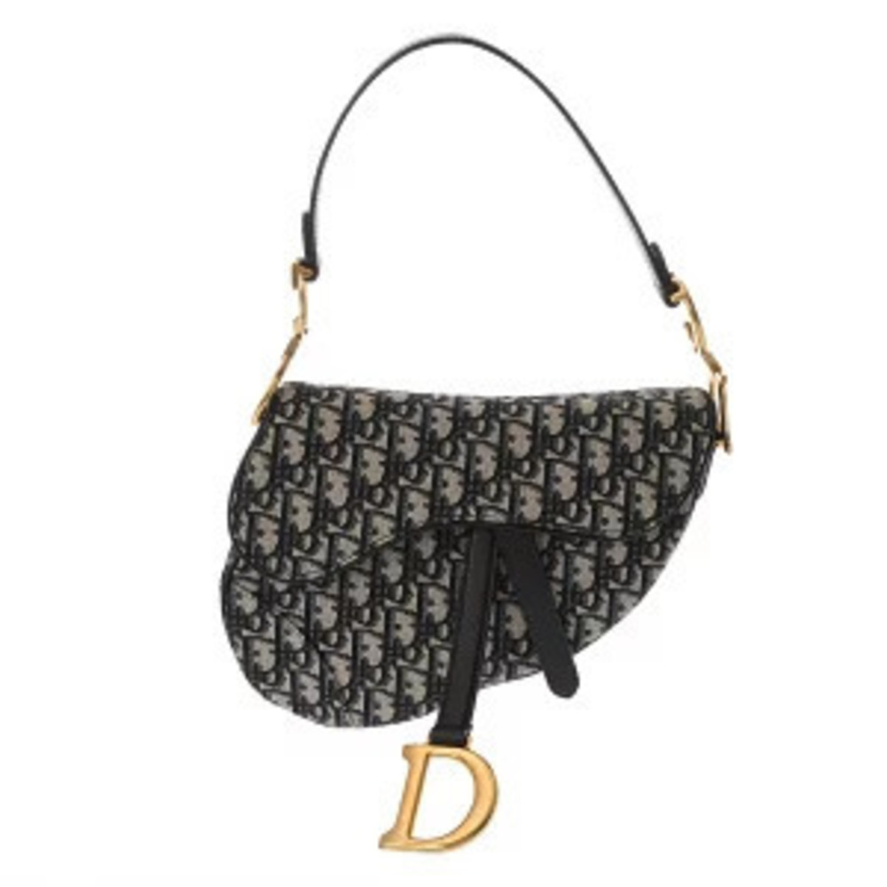 Christian Dior Saddle Strap Bag Blue Oblique Jacquard Canvas Handbag